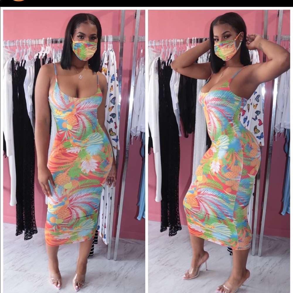 Floral Maxi Dress with MASK to match